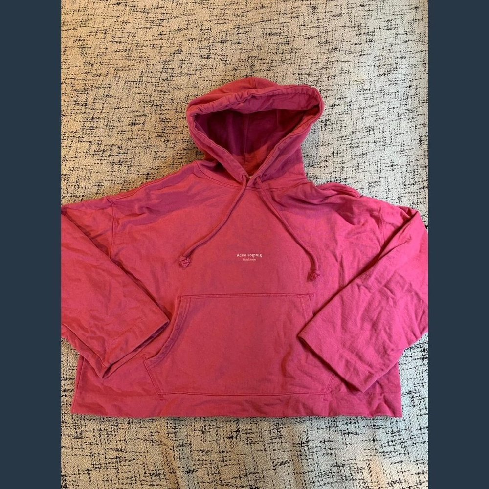 Acne Studios Joghy cropped cotton hoodie in pink, size XXS